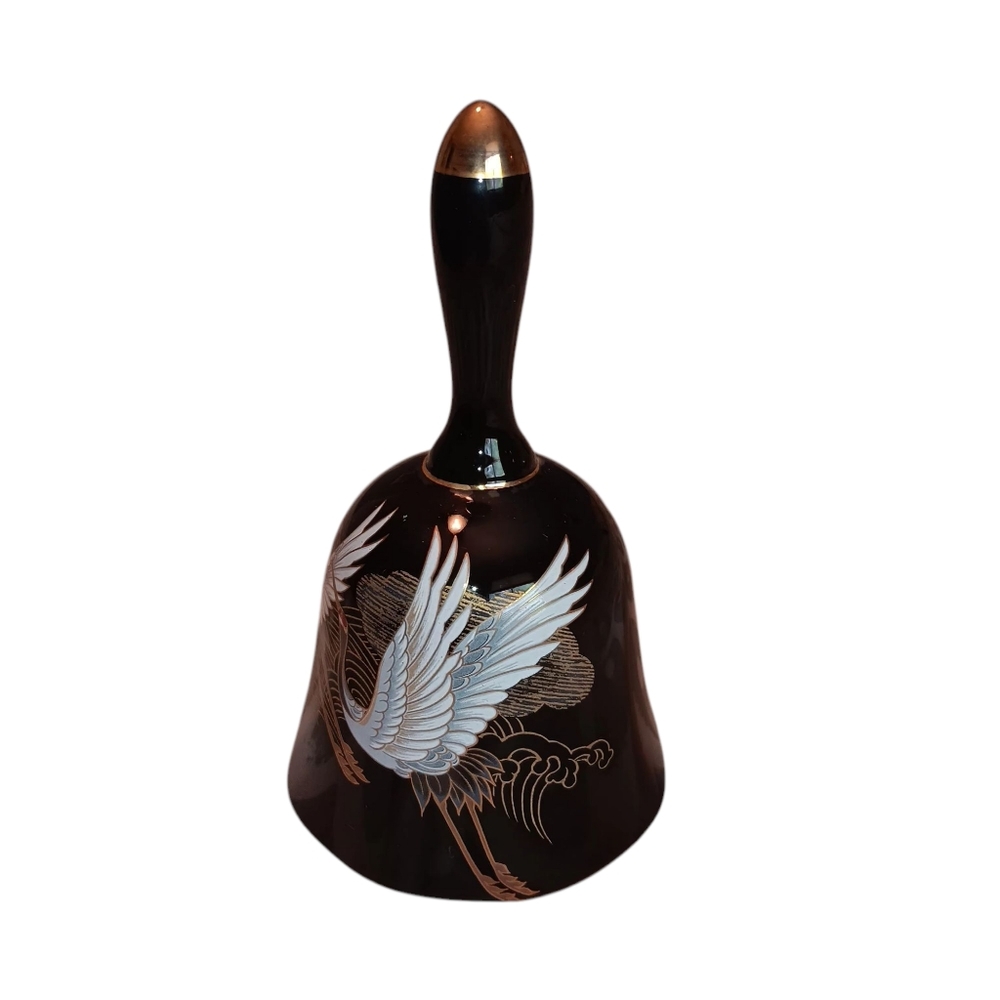 Shibata 044 Japan Elegant Black and Gold Decorative Bell With A Crain Flying